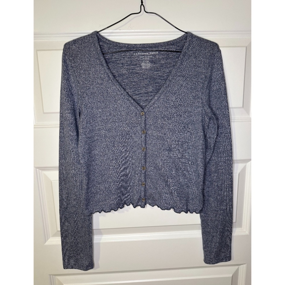 American Eagle Blue Long Sleeve Crop Top
